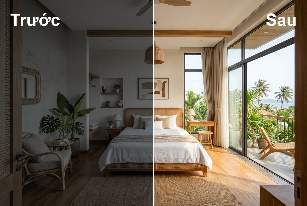 So sánh trước và sau khi hậu kỳ chỉnh sửa ảnh chụp bằng điện thoại